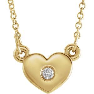 14k Yellow Gold .03 Ct Diamond Small Heart Necklace, 16 Inch